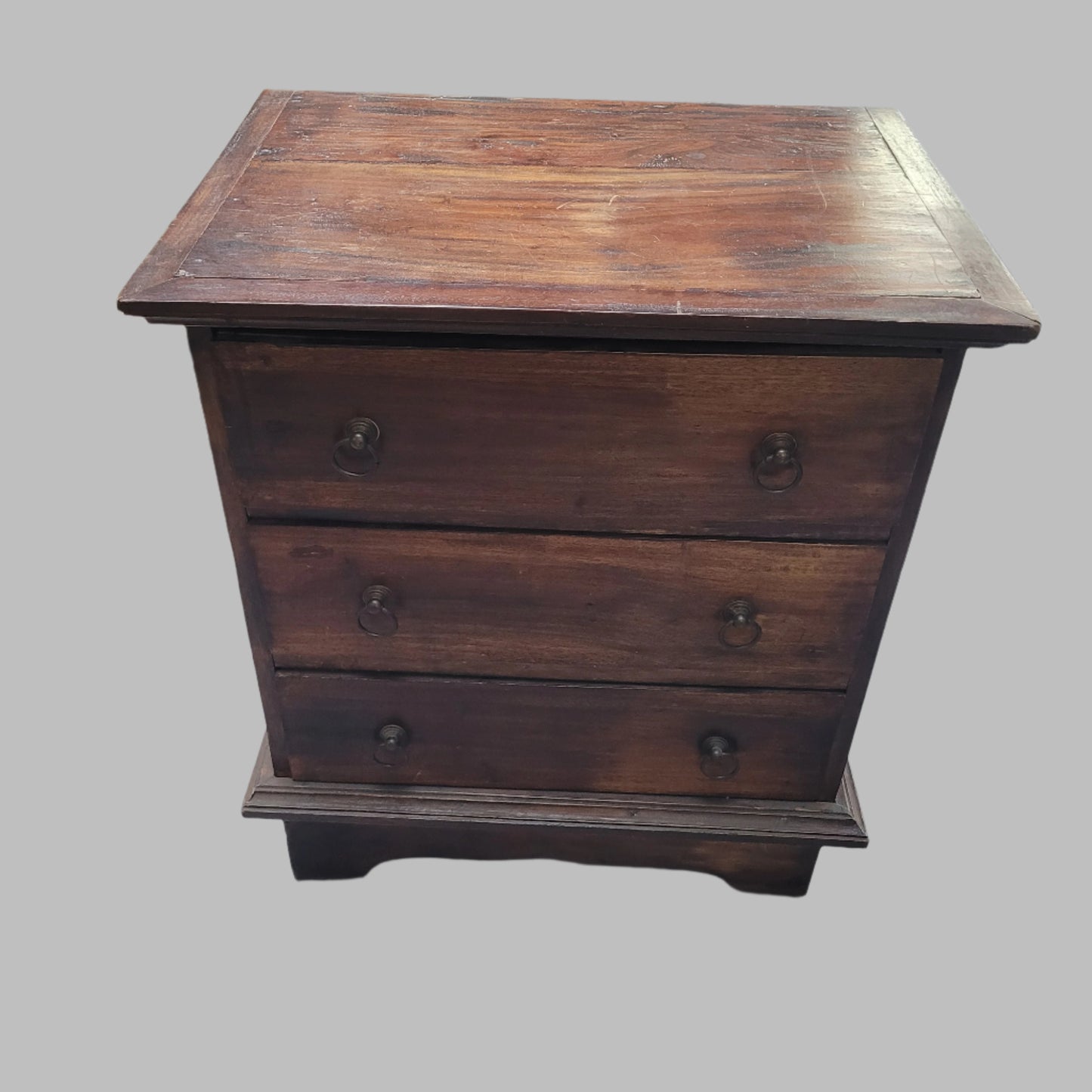 Solid Dark Wood Small Chest Of Drawers/Bedside Cabinet