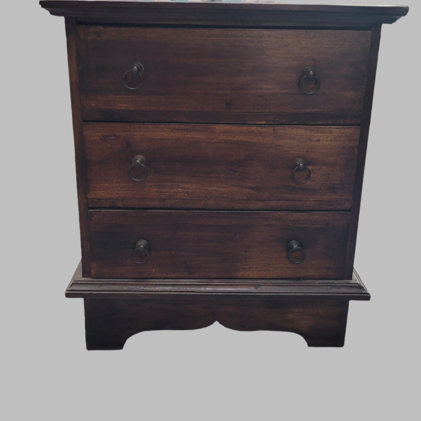 Solid Dark Wood Small Chest Of Drawers/Bedside Cabinet