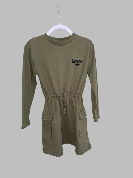 Girls long sleeve khaki dress