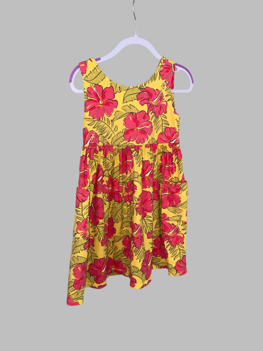 Girls yellow pink flower dress